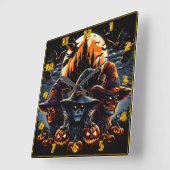 ハロウィン不気味の夜に集まる魔女 スクエア壁時計 (傾斜)