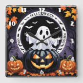 ハロウィン不気味の夜の幽霊の装飾 スクエア壁時計 (正面)