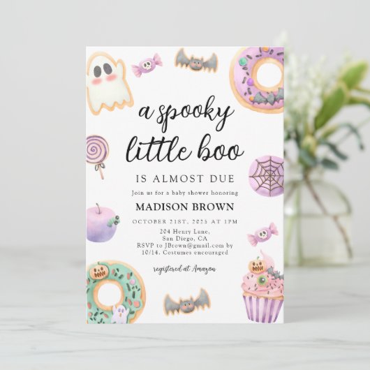 ハロウィン不気味の小さなブーブベイビーシャワー 招待状 (スタンド正面)
