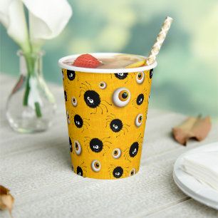 ハロウィン不気味の眼球と不気味なスパイダーイエロー 紙コップ