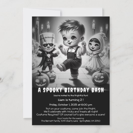 ハロウィン不気味の衣装の誕生日パーティーの招待状 招待状 (正面)