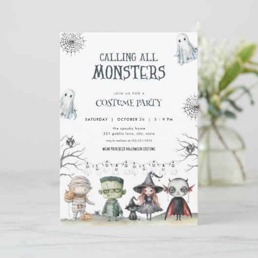 ハロウィン不気味の衣装パーティの招待状 招待状 (スタンド正面)