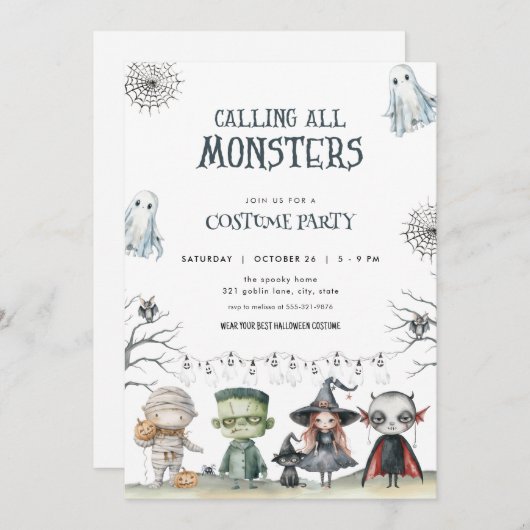 ハロウィン不気味の衣装パーティの招待状 招待状 (正面/裏面)