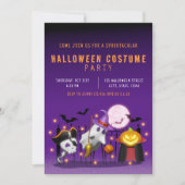 ハロウィン不気味の衣装パーティーオレンジと紫 招待状 (正面)