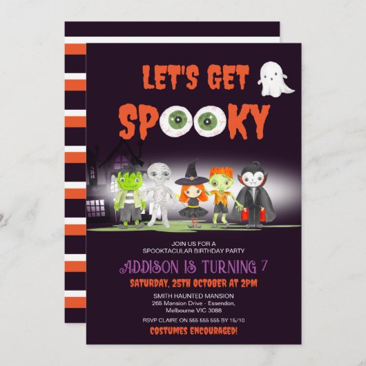 ハロウィン不気味の衣装パーティー誕生日 招待状 (正面/裏面)