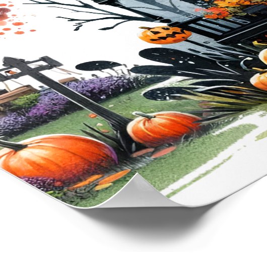 ハロウィン不気味の誕生日パーティーのサイン ポスター (角)