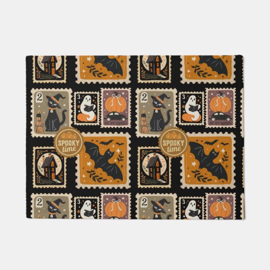 ハロウィン不気味の郵便切手幽霊こうもり猫 ドアマット (正面)