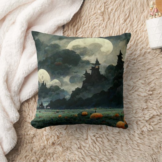 ハロウィン不気味の風景 クッション (ブランケット)