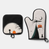 ハロウィン不気味の魔女とカボチャ 鍋つかみ&鍋敷きセット (正面)