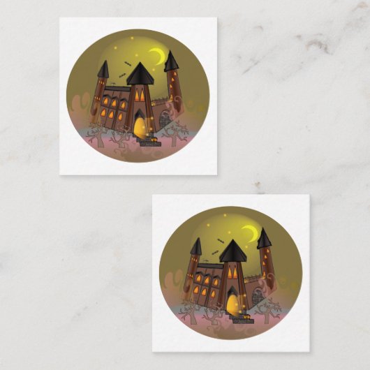 ハロウィン不気味の魔女の家とヴァンパイア城 スクエア名刺 (正面/裏面)