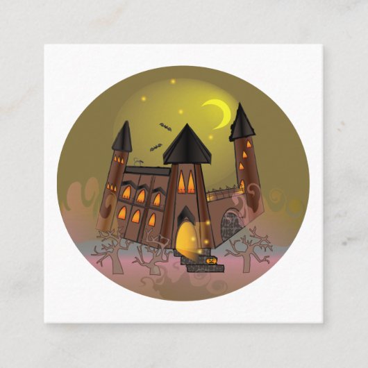 ハロウィン不気味の魔女の家とヴァンパイア城 スクエア名刺 (正面)