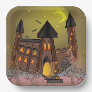 ハロウィン不気味の魔女の家とヴァンパイア城 ペーパープレート