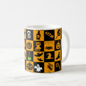 ハロウィン不気味アイコンパターン コーヒーマグカップ (正面右)