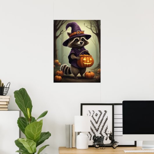 ハロウィン不気味アライグマイラストレーション ポスター (ホームオフィス)