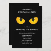 ハロウィン不気味イエローアイズブラックバースデーパーティー 招待状 (正面/裏面)