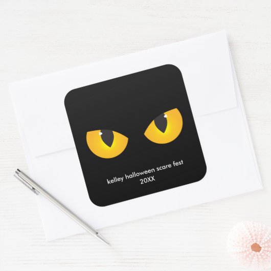 ハロウィン不気味イエローアイズ、ミニマリストの好意 スクエアシール (封筒)