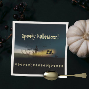 ハロウィン不気味ウィッチキャッスルこうもりスカル スタンダードカクテルナプキン