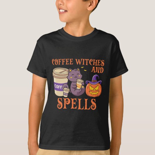 ハロウィン不気味ウィッチコーヒーウィッチと魔法 Tシャツ (正面)