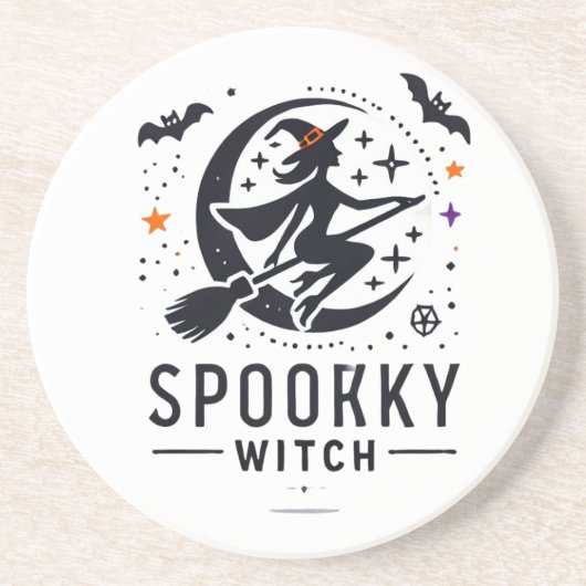 ハロウィン不気味ウィッチデザイン – オ飛んでいるン箒 コースター (正面)