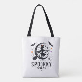 ハロウィン不気味ウィッチデザイン – オ飛んでいるン箒 トートバッグ (裏面)