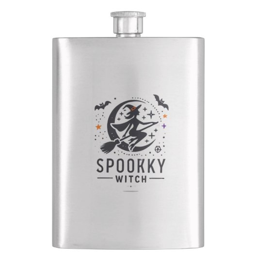 ハロウィン不気味ウィッチデザイン – オ飛んでいるン箒 フラスク (正面)