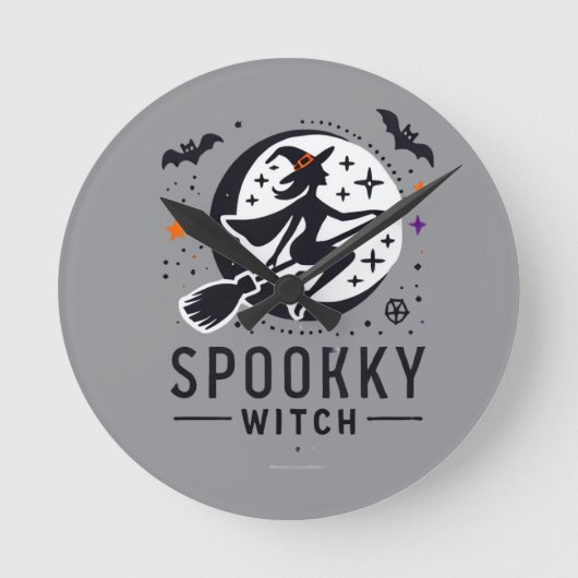 ハロウィン不気味ウィッチデザイン – オ飛んでいるン箒 ラウンド壁時計 (正面)
