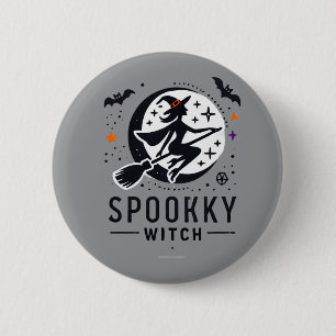 ハロウィン不気味ウィッチデザイン – オ飛んでいるン箒 缶バッジ