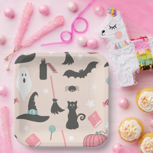 ハロウィン不気味ウィッチハットブラックキャット ペーパープレート (パーティー)