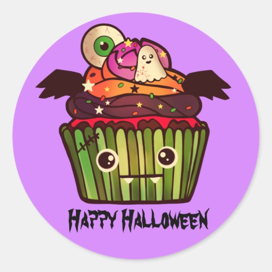 ハロウィン不気味カップケーキ ラウンドシール (正面)