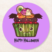 ハロウィン不気味カップケーキ ラウンドペーパーコースター (正面)