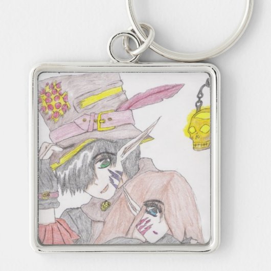 ハロウィン不気味カップルの色鉛筆スケッチ キーホルダー (正面)