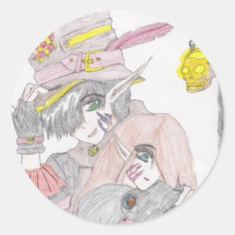 ハロウィン不気味カップルスケッチ ラウンドシール