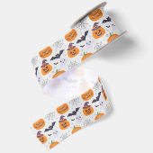 ハロウィン不気味カボチャこうもり幽霊パターン サテンリボン (裏面)