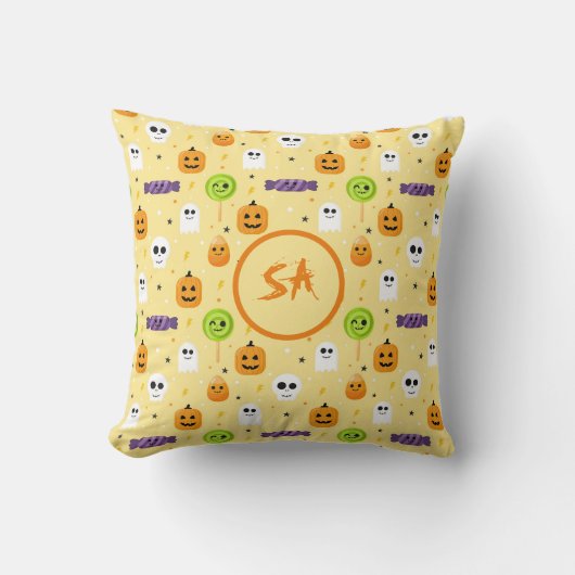 ハロウィン不気味カボチャ幽霊スカルキャンディススターズ クッション (正面)