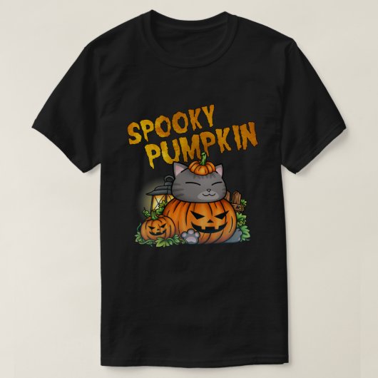 ハロウィン不気味カボチャ猫 Tシャツ (デザイン正面)