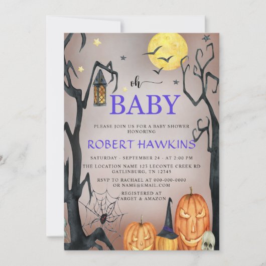 ハロウィン不気味カボチャ赤ちゃんシャワー 招待状 (正面)