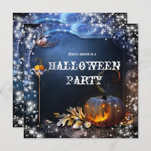 ハロウィン不気味カボチャ魔法パーティの招待状 招待状 (正面/裏面)