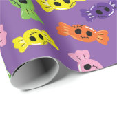 ハロウィン不気味キャンディカラフルーズ紫シームレス ラッピングペーパー (ロールコーナー)