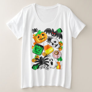 ハロウィン不気味キャンディパーティー プラスサイズTシャツ