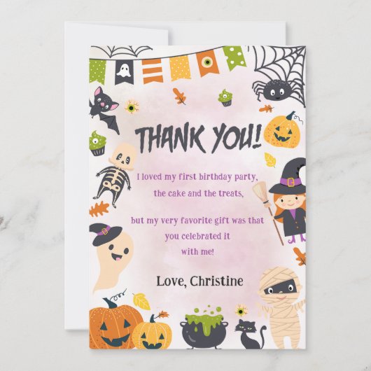 ハロウィン不気味キュート幽霊サンキューカード 招待状 (正面)