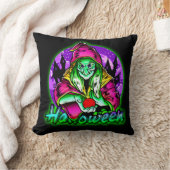 ハロウィン不気味グリーンウィッチ魔法ハットアップル クッション (ブランケット)