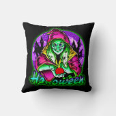 ハロウィン不気味グリーンウィッチ魔法ハットアップル クッション (裏面)