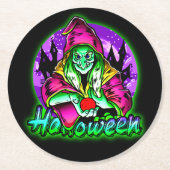 ハロウィン不気味グリーンウィッチ魔法ハットアップル ラウンドペーパーコースター (正面)