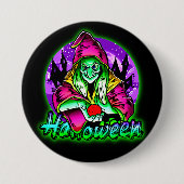 ハロウィン不気味グリーンウィッチ魔法ハットアップル 缶バッジ (正面)