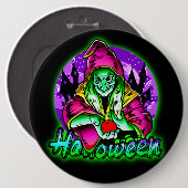 ハロウィン不気味グリーンウィッチ魔法ハットアップル 缶バッジ (正面&裏面)