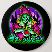 ハロウィン不気味グリーンウィッチ魔法ハットアップル 缶バッジ (正面)