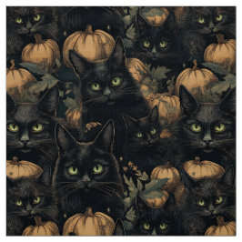 ハロウィン不気味ゴシックブラックキャットとカボチャ ファブリック