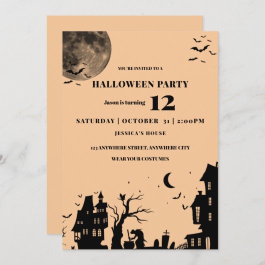 ハロウィン不気味ゴシック誕生日パーティーの招待状 招待状 (正面/裏面)