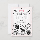 ハロウィン不気味シンプル誕生日ピンクリボンガール サンキューカード (正面)