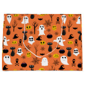 ハロウィン不気味シンボルクラシック色パターン ラージペーパーバッグ (正面)
